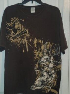 Bucked Up Men’s XL T-Shirt Brown Gildan Deer Skull Graphic Hunting Gym Tee